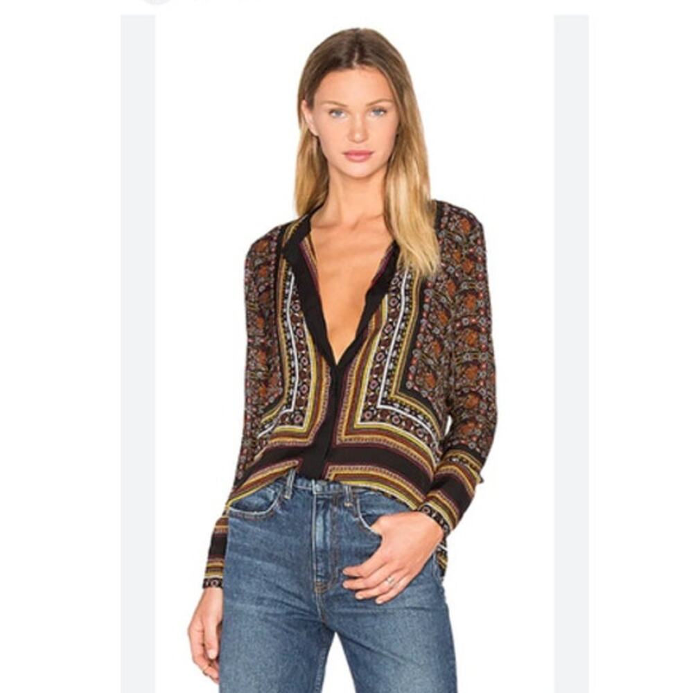 A.L.C. Franco 100% Silk in Brown Multi Button Front Top 8